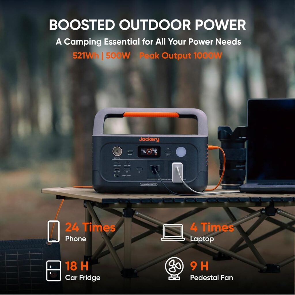 Jackery Explorer v2 Portable Power Station, 512Wh LiFePO4 Battery, 500W AC/1000W Peak, Solar Generator for Camping, Outdoors, and Power Outages